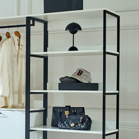 Fiona White Freestanding Walk-In Closet System with Sleek Metal Frame - Multi-Section Organizer for Efficient Storage, Ideal for Bedroom & Hallway, Clothes Organizer Storage