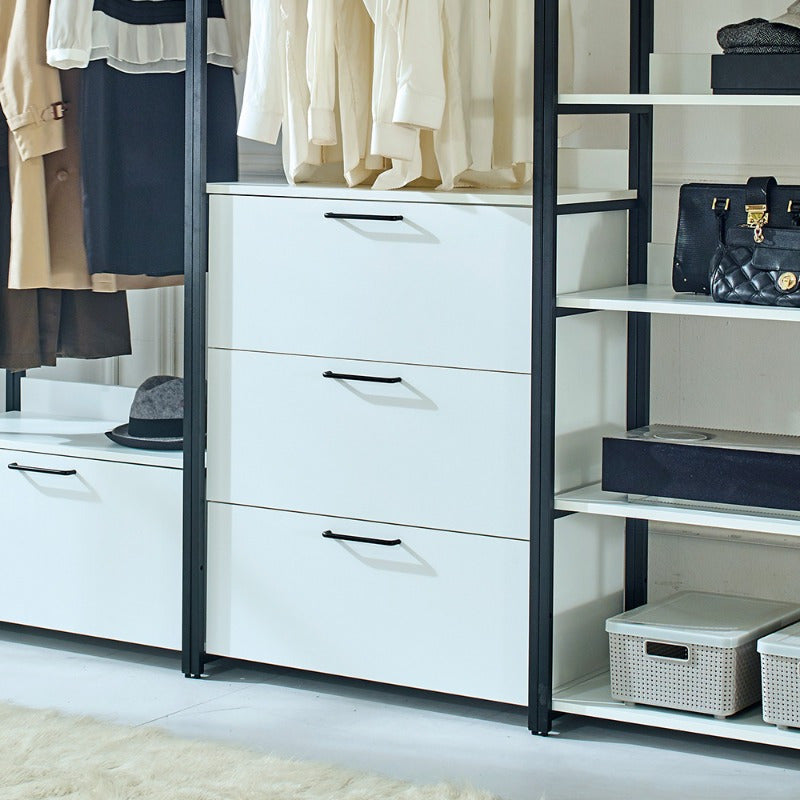 Fiona White Freestanding Walk-In Closet System with Sleek Metal Frame - Multi-Section Organizer for Efficient Storage, Ideal for Bedroom & Hallway, Clothes Organizer Storage