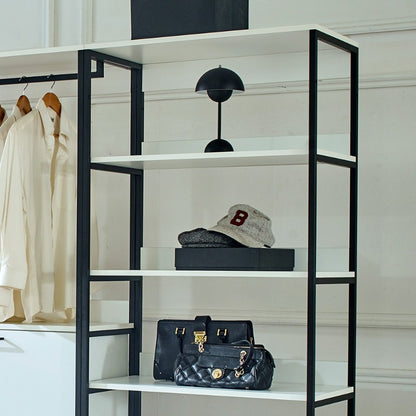 Fiona White Freestanding Walk-In Closet System with Sleek Metal Frame - Multi-Section Organizer for Efficient Storage, Ideal for Bedroom & Hallway, Clothes Organizer Storage