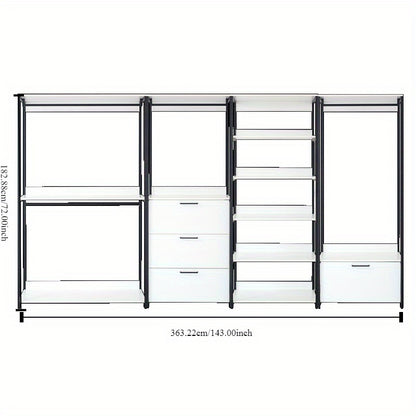 Fiona White Freestanding Walk-In Closet System with Sleek Metal Frame - Multi-Section Organizer for Efficient Storage, Ideal for Bedroom & Hallway, Clothes Organizer Storage