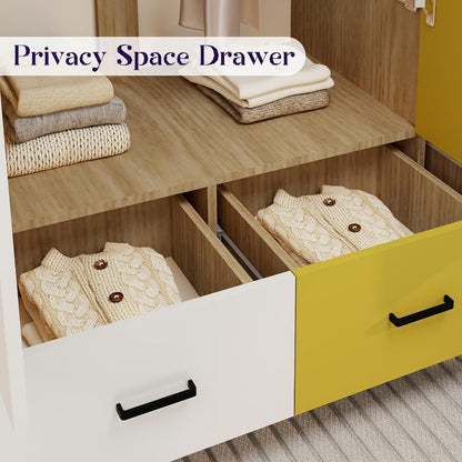 Doors Bedroom Armoire Wardrobe Closet Cabinet Wardrobe Closet with Hanging Rod Wood Closet Wardrobe for Large Storage Armoires and Wardrobes with Drawers Wooden 2 Packages