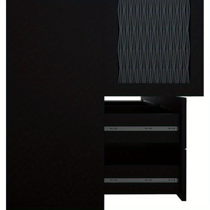 Large Capacity Wooden Armoire Wardrobe Closet with 3 Doors, Hanging Rods, 4 Drawers & Shelves - Black Storage Cabinet Organizer for Bedroom