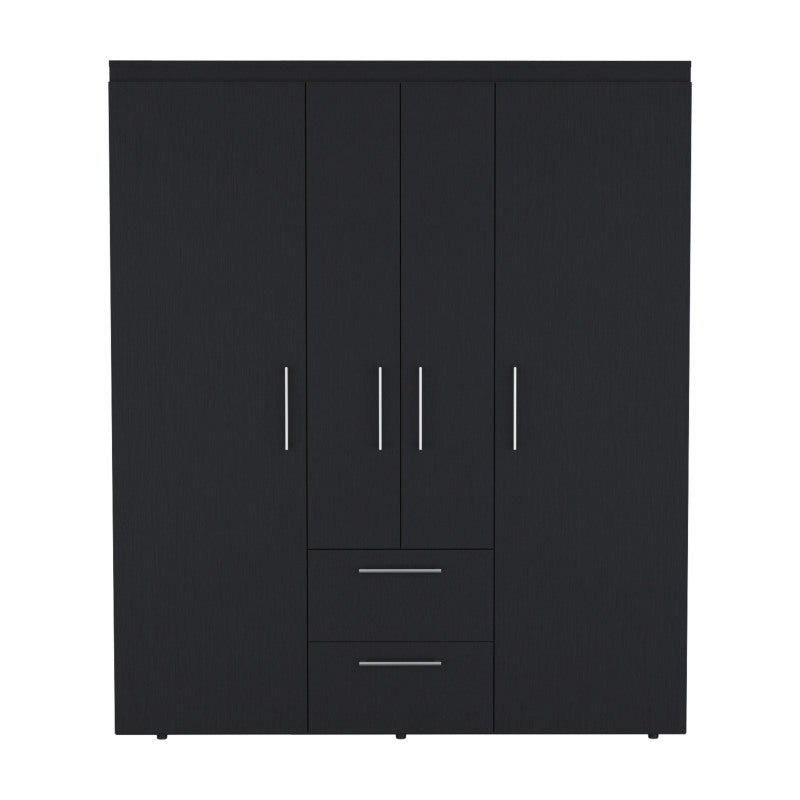 Wardrobe Deluxe Armoire with Multiple Storage Options and Metal Accents Black