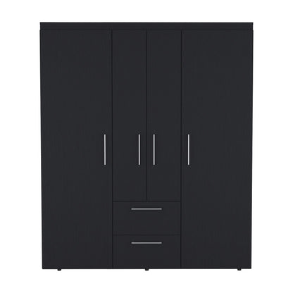 Wardrobe Deluxe Armoire with Multiple Storage Options and Metal Accents Black