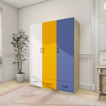 Doors Bedroom Armoire Wardrobe Closet Cabinet Wardrobe Closet with Hanging Rod Wood Closet Wardrobe for Large Storage Armoires and Wardrobes with Drawers Wooden 2 Packages