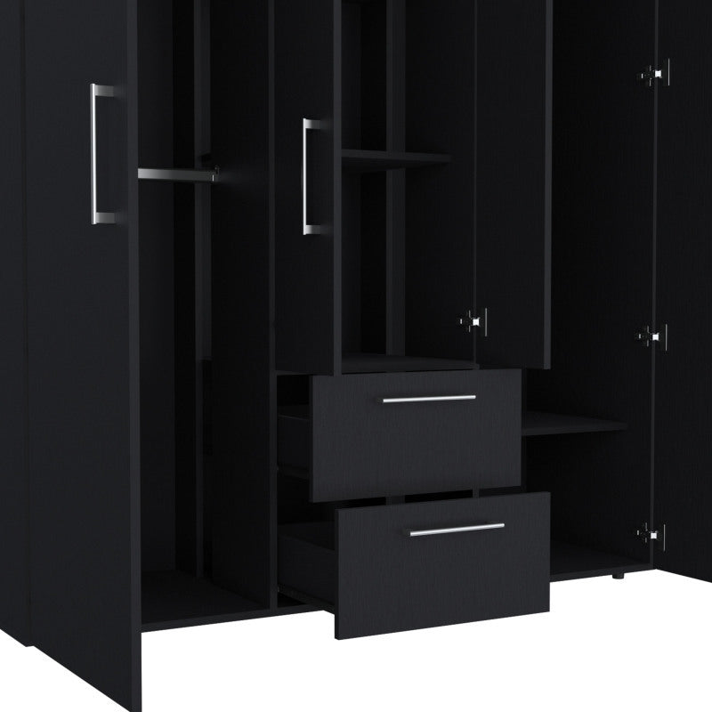 Wardrobe Deluxe Armoire with Multiple Storage Options and Metal Accents Black