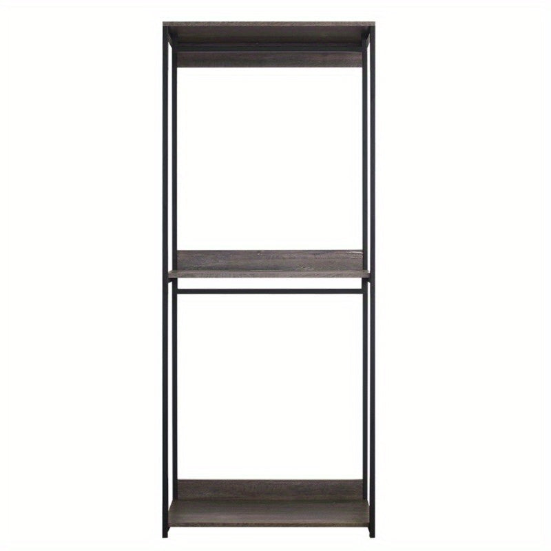 Monica Wood Walkin Closet System - Sturdy Metal Modular Closet Organizer with Adjustable Shelves, Drawers & Hanging Rods, Sleek Black Design for Bedroom, Closet, or Home Organization, Closet Storage