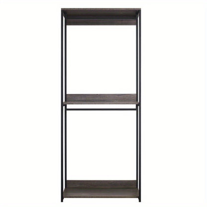 Monica Wood Walkin Closet System - Sturdy Metal Modular Closet Organizer with Adjustable Shelves, Drawers & Hanging Rods, Sleek Black Design for Bedroom, Closet, or Home Organization, Closet Storage