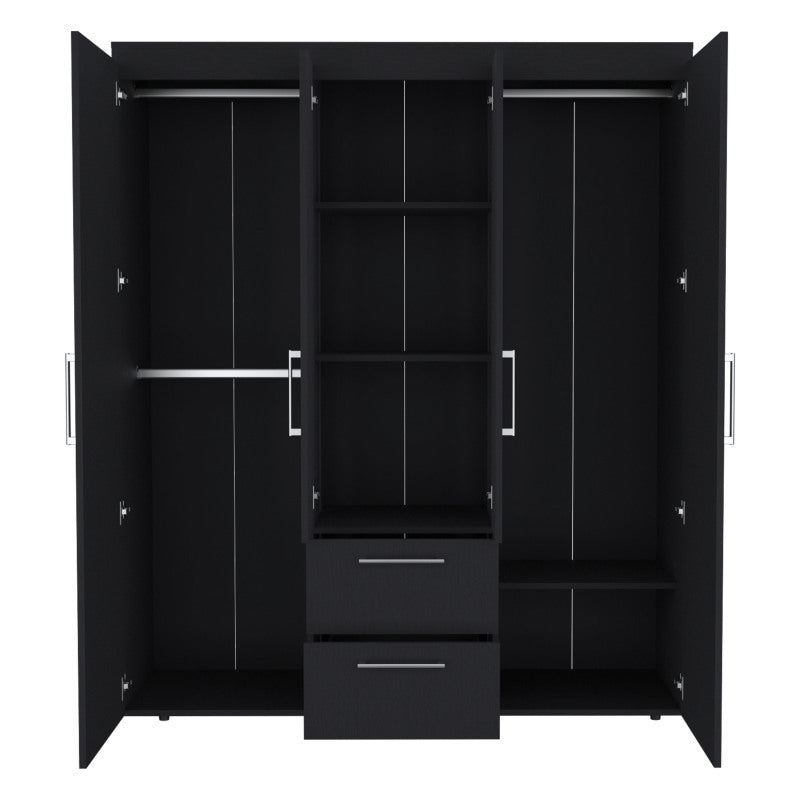 Wardrobe Deluxe Armoire with Multiple Storage Options and Metal Accents Black
