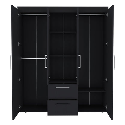 Wardrobe Deluxe Armoire with Multiple Storage Options and Metal Accents Black
