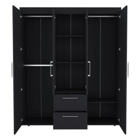 Wardrobe Deluxe Armoire with Multiple Storage Options and Metal Accents Black