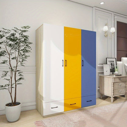 Doors Bedroom Armoire Wardrobe Closet Cabinet Wardrobe Closet with Hanging Rod Wood Closet Wardrobe for Large Storage Armoires and Wardrobes with Drawers Wooden 2 Packages